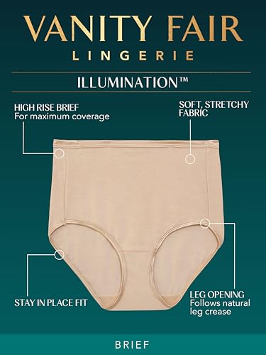 Vanity Fair Women's Illumination Brief Panties, Silky Stretch & Satin Trim, Gentle on Skin for All Day Comfort, Night Ti